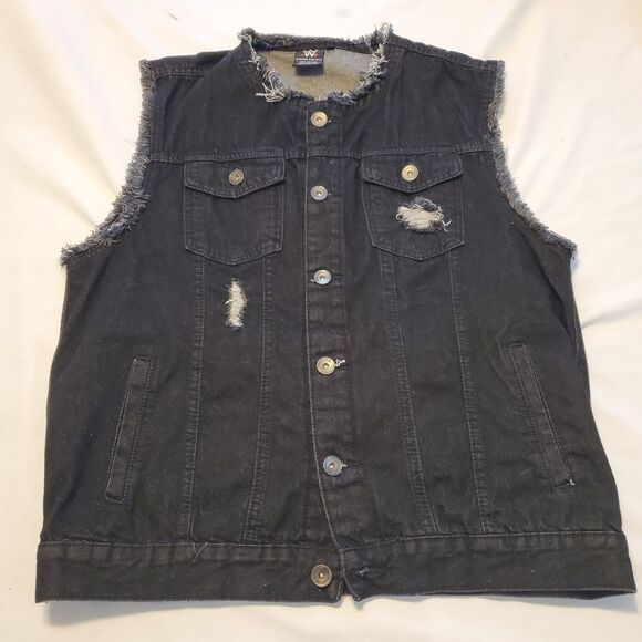 Rare 2018 WWE Aleister Black Fade To Black Adult Denim Vest XXL Rare Wrestling - Picture 3 of 6